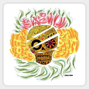 golden floral calavera ecopop Sticker